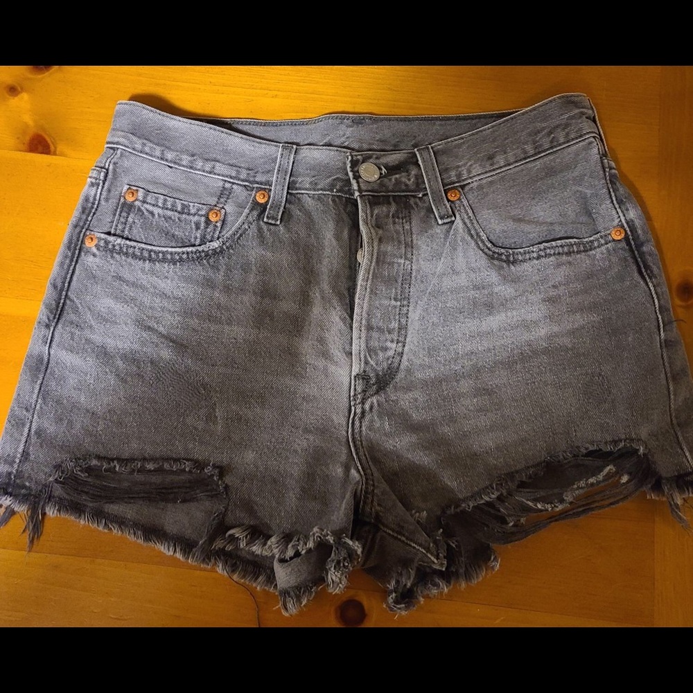 Grey jean shorts distressed